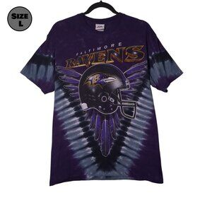 Baltimore Ravens Helmet USED Shirt (L, Purple Tie Dye, Football, Majestic)